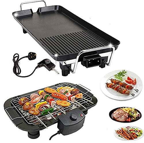Electric Teppanyaki Grill, 1500W Smokeless Grill with Non-Stick Hot Plate, 5 Gear Temperature, Electric Grill and Griddle BBQ Barbecue for Indoor Outdoor Party Camping Festival Cooking L 48x27x8 cm