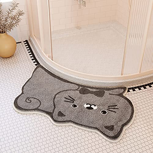 Quadrant Gebogene Duschmatte, Badteppich Eckdusche Halbkreisförmige Badematte Duschvorleger Curved Shower Mats, Microfaser, Viertelkreis, Waschbar, Für Badewanne Dusche, 45X100cm(Color:Katzenstil)