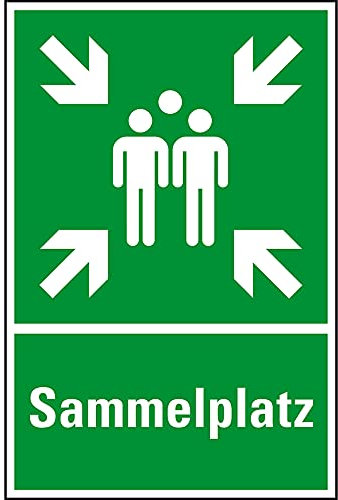 Schild I Rettungs-Kombischild Sammelstelle, Aluminium, vorgebohrt, 400x600mm, ASR A1.3, DIN EN ISO 7010 E003 und E007
