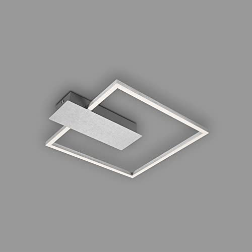 BRILONER Leuchten - LED Deckenleuchte dimmbar in 3 Stufen, Memoryfunktion, warmweiße Lichtfarbe, LED Deckenlampe eckig, aluminiumfarbig, 375x320 mm, 3544-018