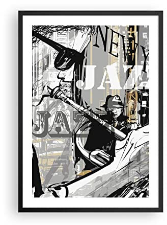 Wandposter Art Prints 50x70cm Poster Schwarzrahmen Jazz Musik Musiker Küche Wanddeko Bild Wand Kunstdruck Deko Wandbilder Dekoration Wohnzimmer Schlafzimmer Modern Wall Art Decor - P2BPA50x70-3792