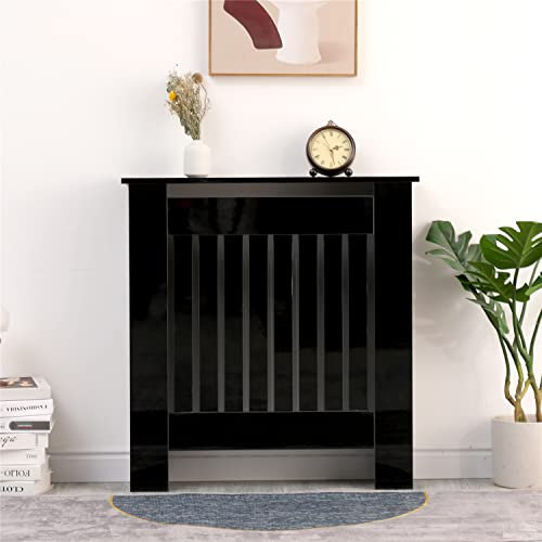 Homemade Deisgn FurnitureHMD High Gloss Black Radiator Cover Vertical Slatted Decorative Cabinet for Bedroom,Living Room,Hallway,Kitchen (Small: W78xD19xH82CM)