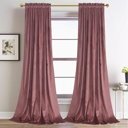 Roslynwood Lot de 2 rideaux de fenêtre occultants super doux en velours avec passe-tringle pour chambre à coucher, salon, chambre d'enfant, 132 x 243,8 cm (l x L), rose poudré