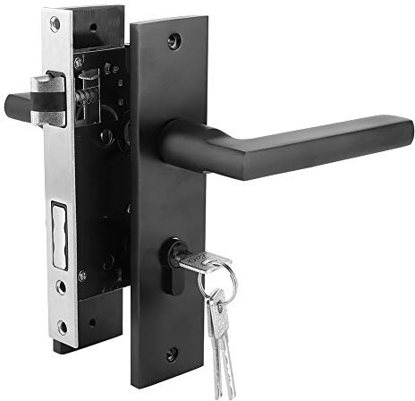 Door Handles Sash Lock Pack - Matt Black Room Door Lock Black Space Aluminum Bedroom Door Lock Home Security Bedroom Handle Lock with Keys Screw
