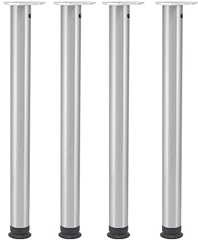 Camar Tischbeine höhenverstellbar 1100-1200mm rund ø 60mm Set Zoom - Tischfüße ideal als Stehtischbeine & Bartischbeine verwendbar - inklusive Montageplatten für Tischbeine, 4x Stahl Edelstahl-Effekt