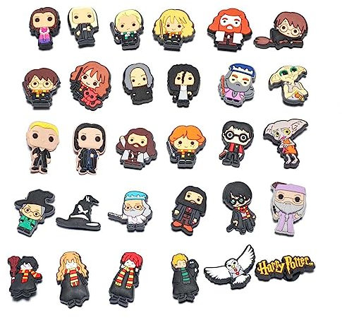 15, 30, Mixed, Girl Or Boy Superhero Famous Cute Cool Funny Random Colourful Shoe Charms Decorations For Croc Clog Shoes, Bracelet And Wristband For Women & Men No Duplicates (30 Harry Potter)