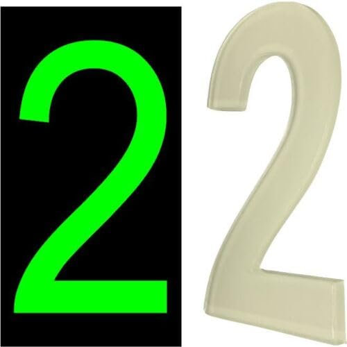 3D Acrylic Luminous House Door Numbers Glow in the Dark Stick On Self Adhesive Home Signs Hotel Office Appartments Mailbox Outdoor 6cm (Number - 2)