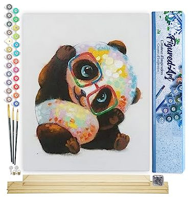 Figured'Art Peinture par Numéro Adulte avec Cadre Panda et Lunettes - Activité Manuelle Kit de Loisir Créatif DIY Numéro d'Art Complet Animaux - 40x50cm avec châssis en bois à monter