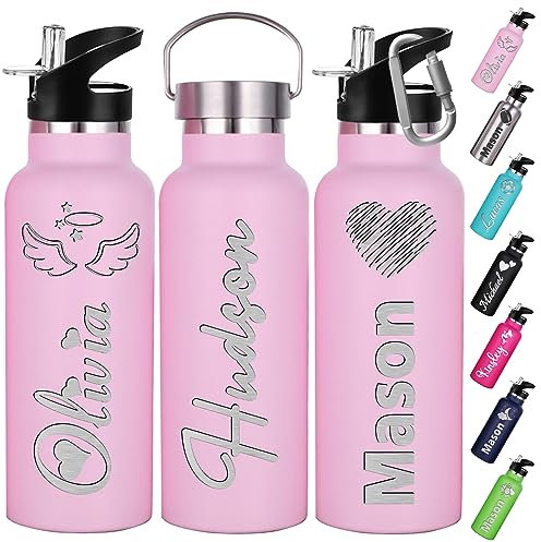 Xihedfd Gourde Personnalisée Avec Paille 350ml 750ml Nom Gravé Logo Bouteille Isotherme Bouteille d'eau Personnalisée En Acier Inoxydable Cadeau pour l'École Le Sport Le Bureau l'Extérieur