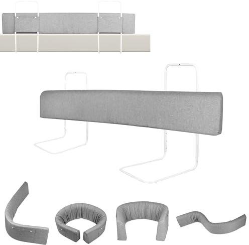 SUBTLETY Barrera para cama infantil, 100 cm, 5 agujeros, altura ajustable, protección para los bordes de la cama familiar y cuna (gris)
