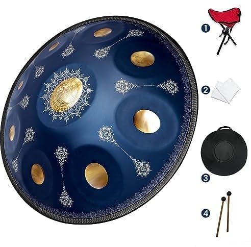 GLADFRESIT Handpan 22-inch, 9 notes, Palace Blue, tuned to 432Hz, comes with a handpan backpack, stand, two mallets, and cleaning cloth. (Hofblau)