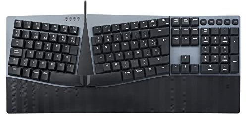 Perixx PERIBOARD-535BL Teclado ergonómico mecánico Con Cable - Full Size - Teclas Clicky Azules de perfil Bajo - Teclas Macro programables - Compatible Con Windows y Mac OS X - Layout QWERTY Español