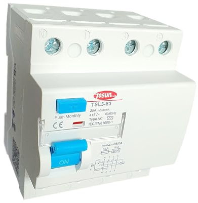Diferencial Trifásico | TSL3-63 | Tipo AC | 4P 30mA 412V | Capacidad Corte 6kA | Intensidad 25A