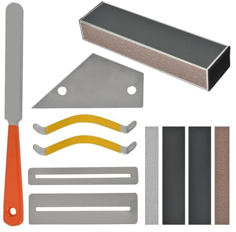 10PCS Guitar Luthier Tool Fingerboard Protectors Set,Fret Levelling Grinding Kit Include Guitar Fret Crowning File,Fret Rocker,2 Fingerboard Guards Protectors,4 Grinding,Fret Leveler File Sanding