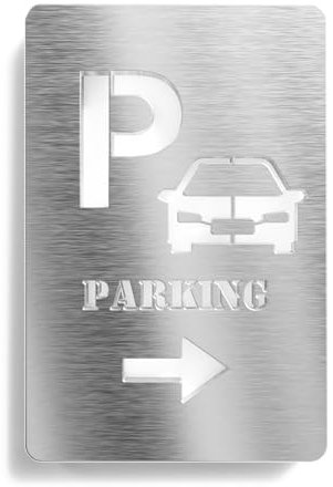Urhome Panneau de parking avec flèche droite en acier inoxydable V2A – Découpe au laser – Panneau de signalisation pour voiture de stationnement extérieur