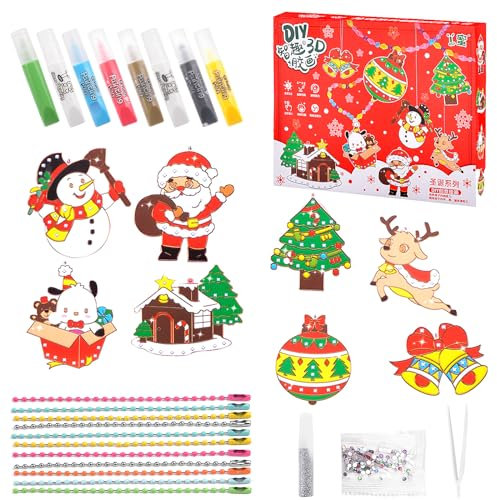 Ensemble D'Art et D'Artisanat de Peinture en Cristal de Bricolage de NoëL, Peinture en Cristal DIY de Noël, Gélatine de Cristal de Noël, Peinture en Cristal pour Enfants et Filles
