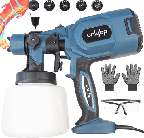 OnlyBP® Pistola de Pintura de Alta Potencia 700W - Gran Capacidad de 1400ml - 3 Boquillas y Patrones Diferentes para pulverizar - Incluye Accesorios de Limpieza, Guantes y Gafas de protección