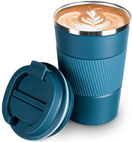 SCJHMY Tasse Café Mug Isotherme de Voyage Isolée Thermo en Acier Inoxydable Tasse Voiture Etanche sans BPA Tasse Thermique avec Couvercle Chaud et Froid (380ml, Bleu)