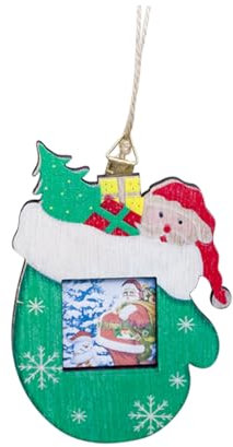 Warmhm Weihnachtsstrumpf Dekoration Sankt-fotoverzierung Unvollendeter Holzrahmen Geschenkanhänger Holzrahmenausschnitt Bildanhänger Holzdekor Holz-Tags Bambus Wandbehang Weihnachtsbaum