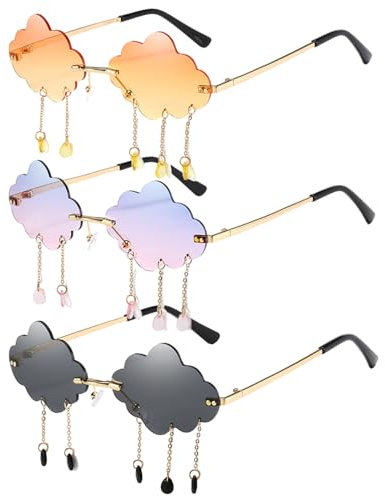 XNIVUIS 3 Stück Unisex Sonnenbrille, Randless Wolken Sonnenbrille Vintage, Vintage Cloud Design, Lustige Unregelmäßige Vintage Rave Disco Brille, Brille für Party Strand (Mehrfarbig)
