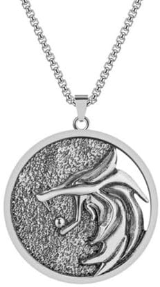 Hexer Geralt von Riva Medaillon Weißer Wolf Halskette für Männer Frauen Geschenk Herren Geburtstagsanhänger Vintage Gwynbleidd