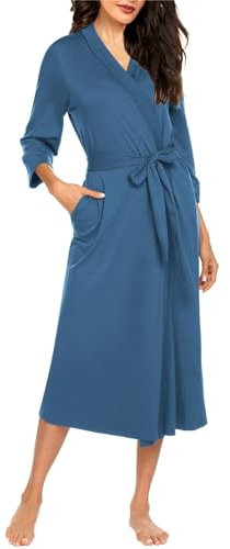 UNibelle Vestaglia Lunga da donna Manica a 3/4 Kimono con Cintura Scollo a V Accappatoio con 2 Tasche blu navy M