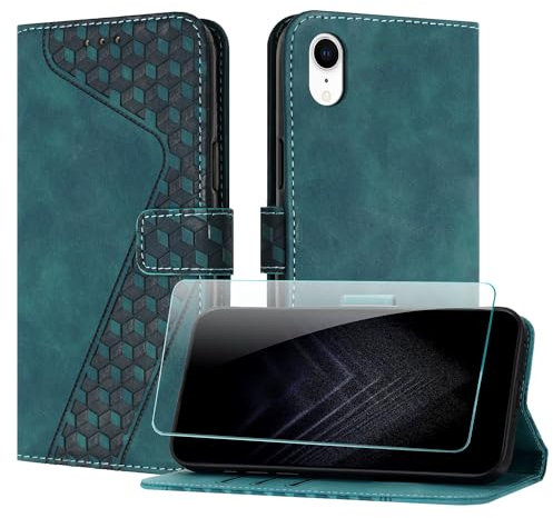 JayModCase Case for iPhone XR (6.1 Inch) with Screen Protector, Flip Wallet PU for iPhone XR cover [Card Holder] [Magnetic Closure] [Kickstand] 360 Shockproof Protective Case - Green