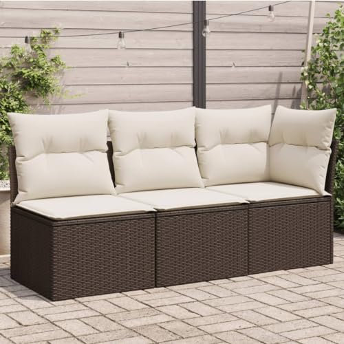 Gecheer Gartenlounge Set, Terrassensofa, 3 Sitzer Gartensofa, Balkonlounge Kleiner Balkon, Loungemöbel, Kissen, Braun Poly Rattan