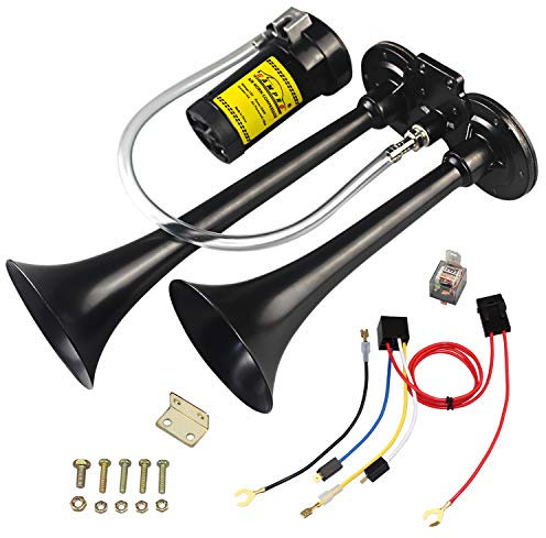 GAMPRO 12V 150db lkw hupe, Chrom Zink Dual Trompete Air Horn mit Kompressor für alle 12V Fahrzeuge LKW Lörries Züge Boote Cars Vans