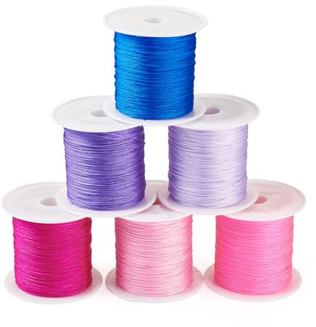 Crafans Cordons en nylon tressés de 0,4 mm - 6 couleurs - Pour nœuds chinois - Pour loisirs créatifs, fabrication de bijoux