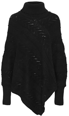 Cream Poncho CRHoliday Damen Poncho Rollkragen Elegant, Langer Cape Damenponcho Schal Cardigan Herbst Winter Pitch Black One Size