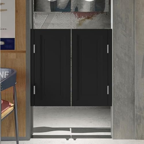 Porta a battente in legno nero per cucina, bar, ingresso, cancello maggiordomo a mezza vita, con design Emporium, porte a battente HY (larghezza 90 cm x altezza 90 cm)