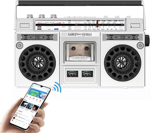 WhAeoy Retro Boombox CD Tape Player, 80s Retro Bluetooth Boombox, Support SD/USB Input, with AM/FM Radio, 1-Click Recording/Transcription, For Family Gathering Travel Street Dance,D
