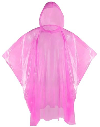 KAshack Lot de 5/10 ponchos de pluie, jetables, transparents, pour homme et femme, 100 % imperméable, avec capuche, plus léger pour la randonnée, le camping et les voyages, poncho d'urgence, Rose -