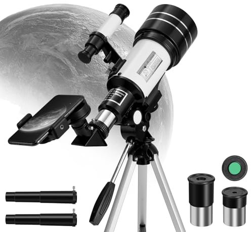 Teleskop,70mm Blende 300mm Refraktor Teleskop,15X-150X Astronomical Telescope,Tragbares Teleskop mit Stativ, Telefonhalterung,Mondfilter,Teleskope für Kinder Erwachsene Anfänger