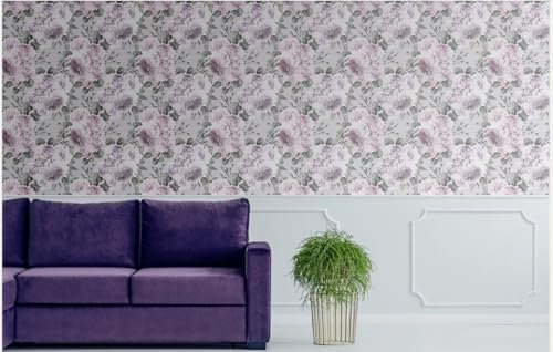 Boutique Garland Lilac Floral Roses Wallpaper, 106315