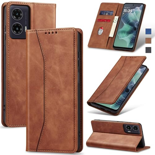 Jasonyu Case for Motorola Moto G35 Leather Wallet Flip Cover with Card Holder,Kickstand, Magnetic Closure,TPU Shockproof Phone Case Compatible with Moto G35 5G (Brown)