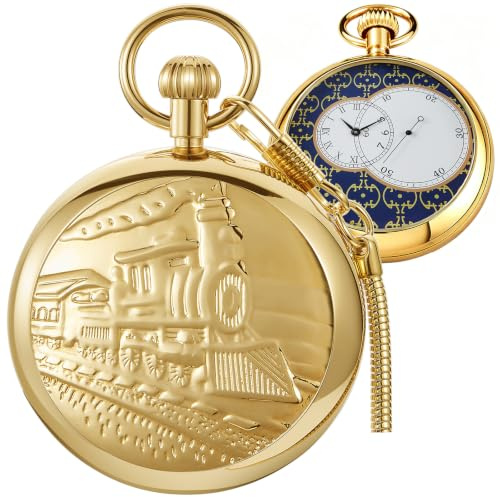 Alwesam Tourbillon Day&Moon Phase Display Pocket Watch,Mens London Vintage Copper Hand-Wind Mechanical Second&24hours Sub-dials Pocket Watch with Chain&Box