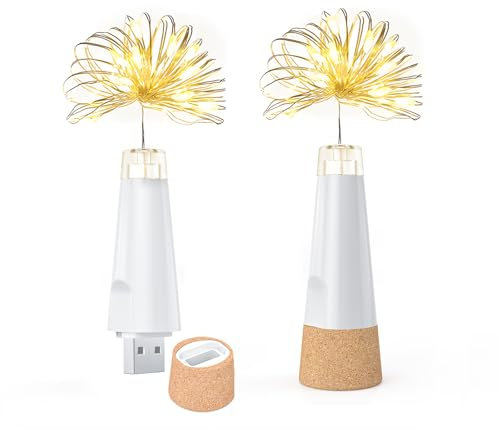 Umiwe Luci della bottiglia, luci della stringa ricaricabili USB, 2024 Luci di fata della bottiglia di vino aggiornate con sughero per Natale