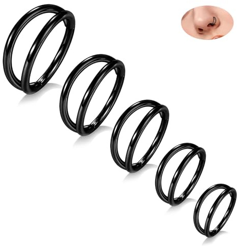 hengkaixuan Doppelte Nasenringe, 5 Stück, Conch-Reifen, Doppel-Septum-Schmuck, Knorpel-Conch-Piercing, Chirurgenstahl, Rook, Tragus, Lippe, Daith, Helix-Ohrringe