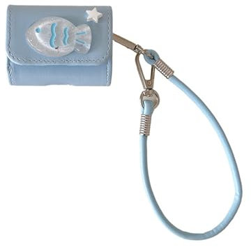 Compatible with Honor Earbuds X6, Leather Light Blue Fish Star Accessories Cover Case for Honor Earbuds X6 with Wriststrap