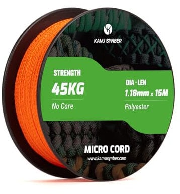 Kamu Synber Micro Cord 1.18mm Paracord Braided Rope 15m Spool for Bracelet, Crafting, Jewelry Making, Key Chains | Support 45kg | Orange