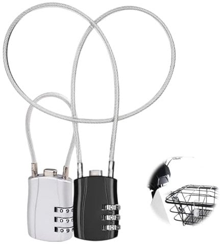 COWANIEE 2pcs Small Combination Wire Padlock, Black&Silver