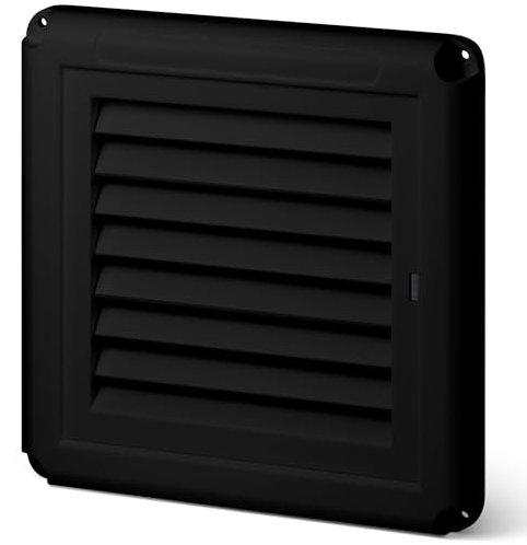 100mm (4 Inch) Square Vent Cover - Black 155mm x 155mm External Louvered Grille with Mesh for Bathroom, Kitchen, Loft, Extractor Fans and Air Ducts – Wall & Ceiling Ventilation Solution