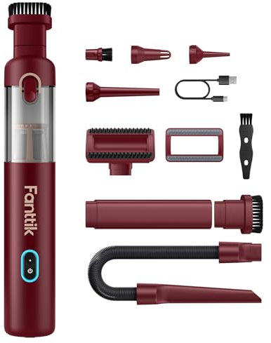 Fanttik Slim V8 Apex Akku-Autostaubsauger mit hoher Leistung, 19000 Pa/45 AW, RobustClean™-Handstaubsauger 4-in-1-Mini-Luftgebläsepumpe, Tragbarer Staubsauger für Auto, Bürotisch, Tastaturen(Rot)