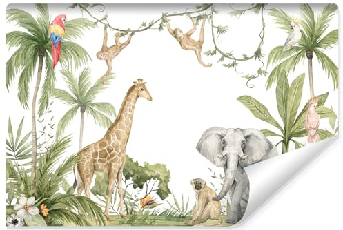 Muralo Tapete Vlies 3D, Tiere, Dschungel, Kunstdruck - 368x254 cm | Beeindruckendes 3D-Design, hochauflösender Druck - ideal für Wohnzimmer und Schlafzimmer, Ein außergewöhnliches Raumerlebnis