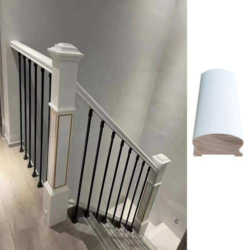 Kit de Rampe d'escalier Moderne en métal avec Balustrade en Bois et Poteau de départ. Balustres intérieurs/extérieurs de 244 cm (8 pi). Balustrade en Bois pour Une sécurité et Un s