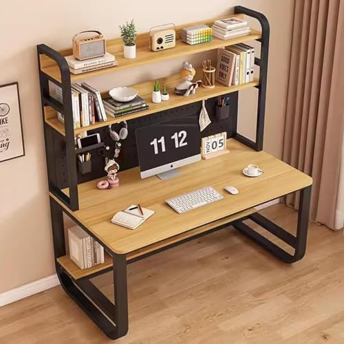 Metal Desktop Bookcase, Large Pc Table Computer Desk With Shelves, Office Computer Desk With Hutch, Gaming Desk With Pegboard, Study Desk Bookshelf Organizer Rack For Dormitory(E,35.4x23.6x70in)