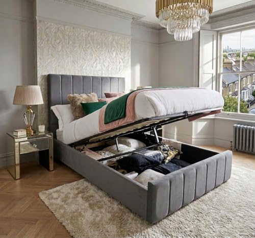 Linear Ottoman Bed Frame Modern Timeless (Grey, King (U.K. Standard))