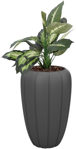 botle Pot de fleurs avec insert - Couleur anthracite - Rond - 40 cm - Hauteur 62 cm - Surface mate - En plastique mat - Moderne et glamour